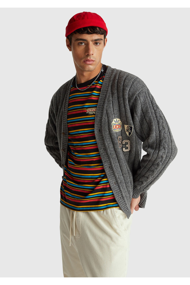 Men's Anthracite Melange 100% Wool Stranger Things Cardigan