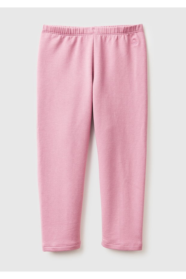 Girl's dusty rose regular fit leggings with logo embroidery at the waist