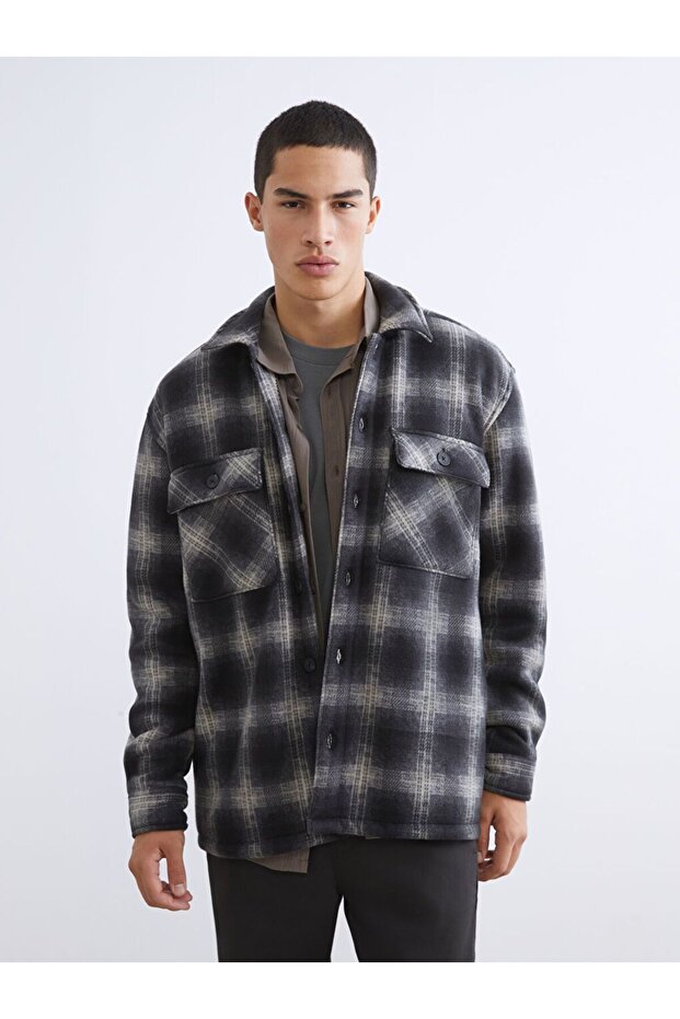 Xside Casual Fit Long Sleeve Plaid Men Shirt Jacket