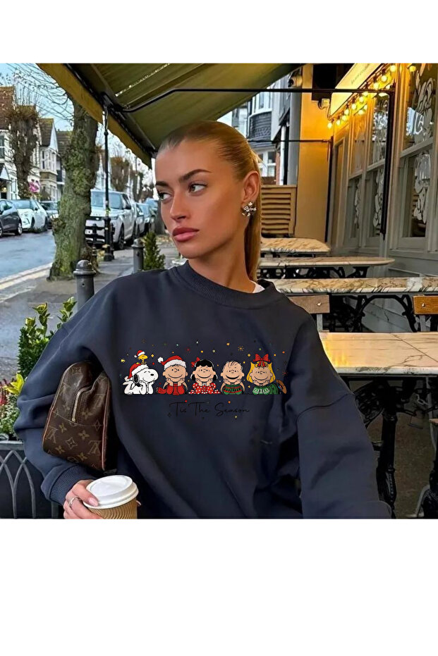 New Year - New Year's Eve Snoopy Printed Crew Neck 3-Thread Sweatshirt