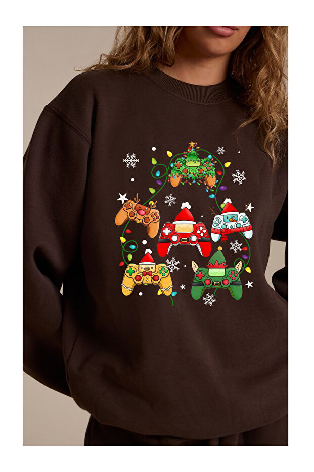 New Year - New Year's Eve Gamer Gaming Controller Printed Crew Neck 3-Thread Sweatshirt