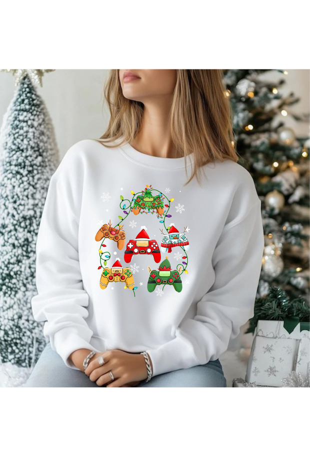 New Year - New Year's Eve Gamer Gaming Controller Printed Crew Neck 3-Thread Sweatshirt