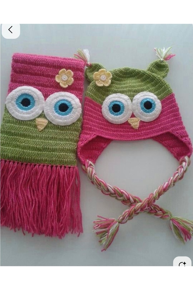 Children's Scarf Beanie, Pink Green Scarf Beanie, Unisex Scarf Beanie Set