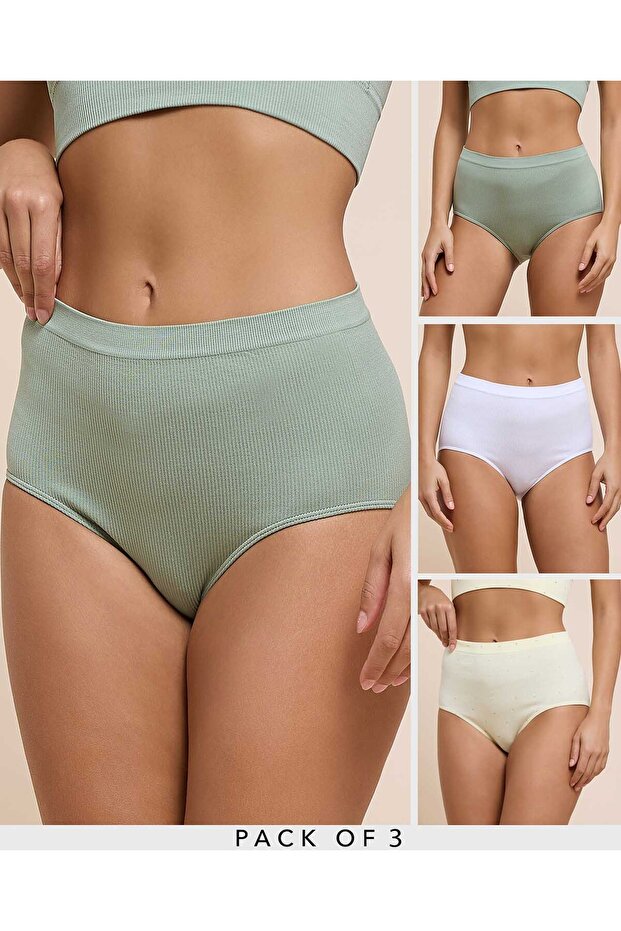 Women'S Yellow 3 Pack Ribbed Full Briefs