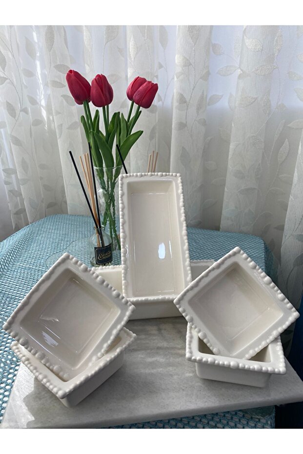 6 Piece Beaded Piraye Porcelain Snack Bowl Breakfast Sauce Bowl Set