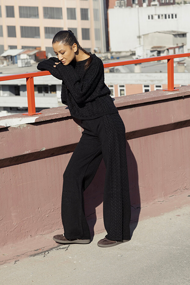 Crew Neck Hair Knitted Knitwear Set