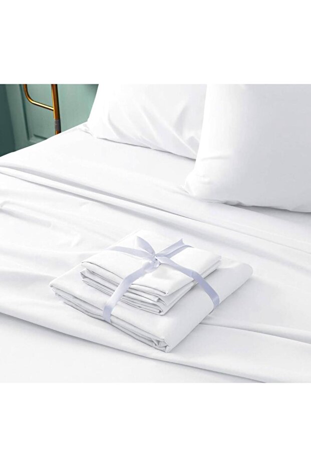 Livenza Home 3Pcs Flat Sheet Set — Flat Sheet 220x240 cm + 2 Pillow Cases, White