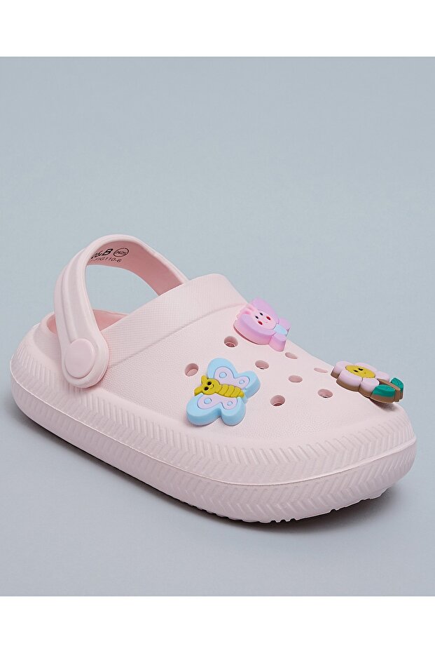 Girl'S Pink Charm Detail Slingback Clogs