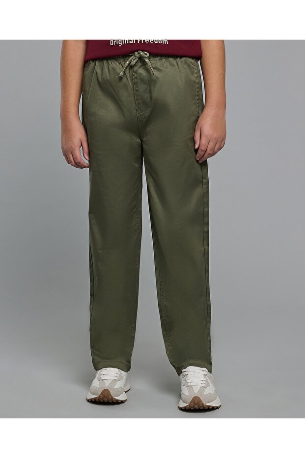 Solid Woven Pants With Drawstring Waist - 2