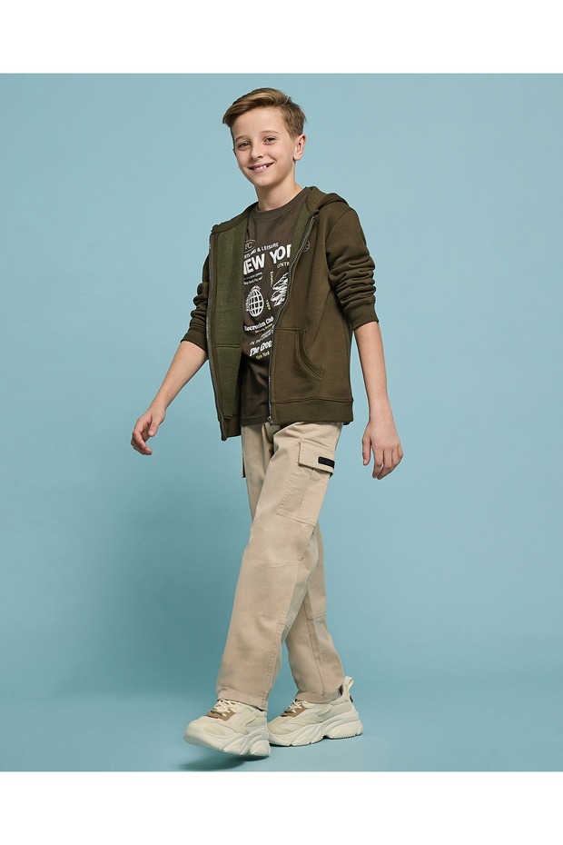 بنطال كارجو سادة بإغلاق بأزرار - 1