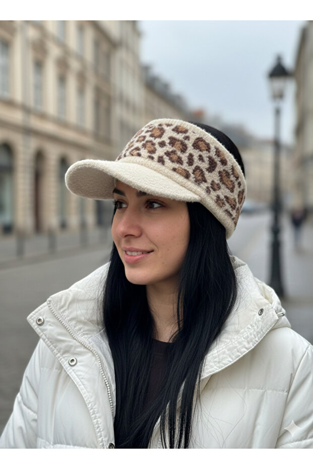 Plush Leopard Pattern Visor Hat Elastic Imported Product