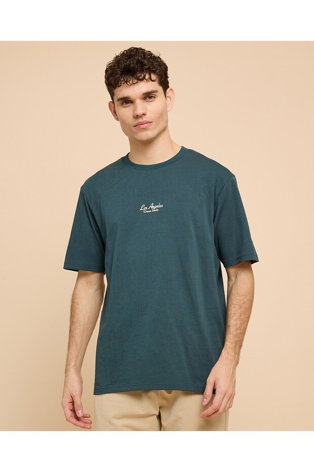 Typography Print T-Shirt With Crew Neck And Short Sleeves