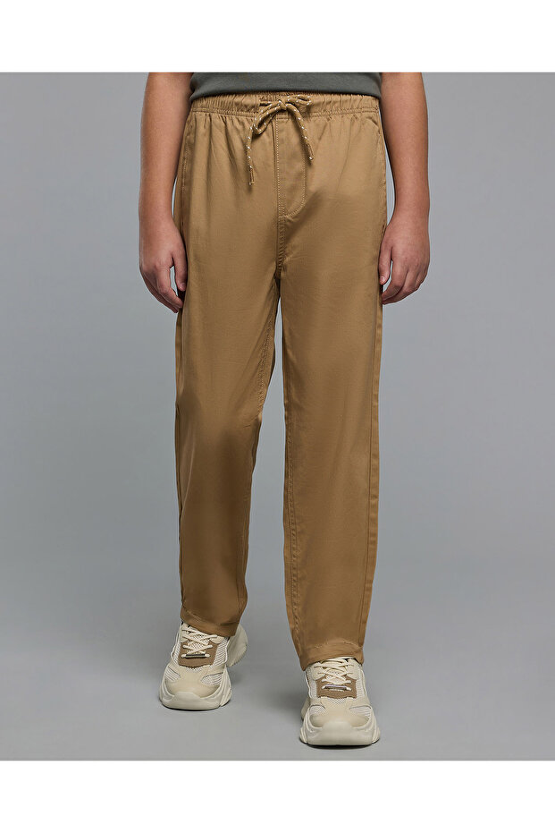 Solid Woven Pants With Drawstring Waist - 1