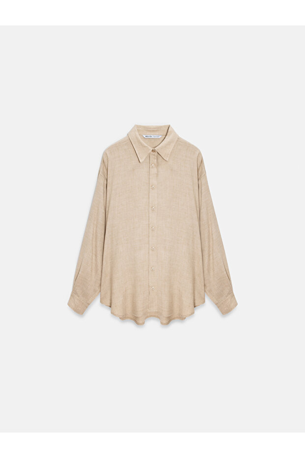 50535 Oversize Gömlek-Bej - 1