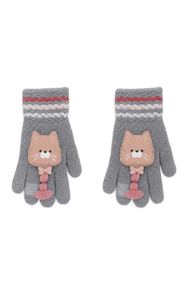 Üstü Pofuduklu Örme Kız Çocuk Eldiven - 2