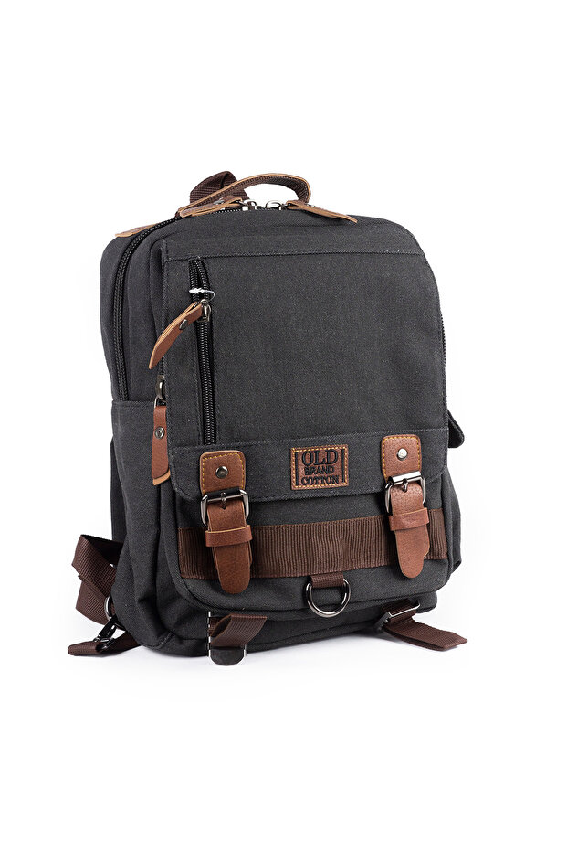 Small Size 30 cm Canvas Tarpaulin Waterproof Fabric Daily Backpack Black U571