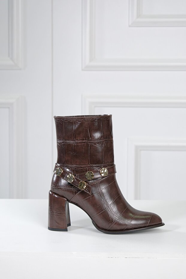 Women's Boots Crocodile Patterned Detachable Buckle Detailed Heels