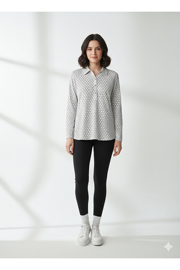 Women's Model Comfortable Cut Buttoned Long Sleeve Shirt