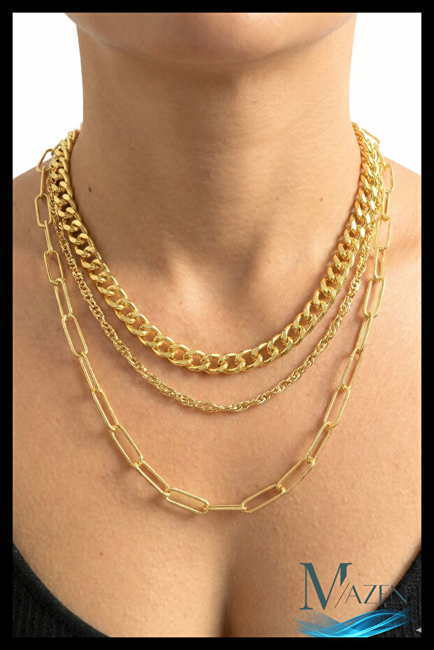 Multi Chain Gold Color Necklace | Layered Women's Necklace Accessory