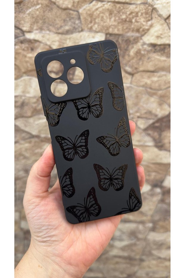 Omix X7 Compatible Black Butterfly Patterned Silicone Shock-Absorbing Classic Protected Rubber Case 277
