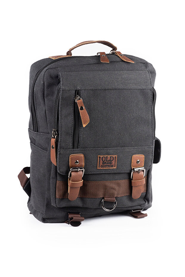 Medium Size 37cm Canvas Tarpaulin Waterproof Fabric School Travel Backpack Bag Black U577