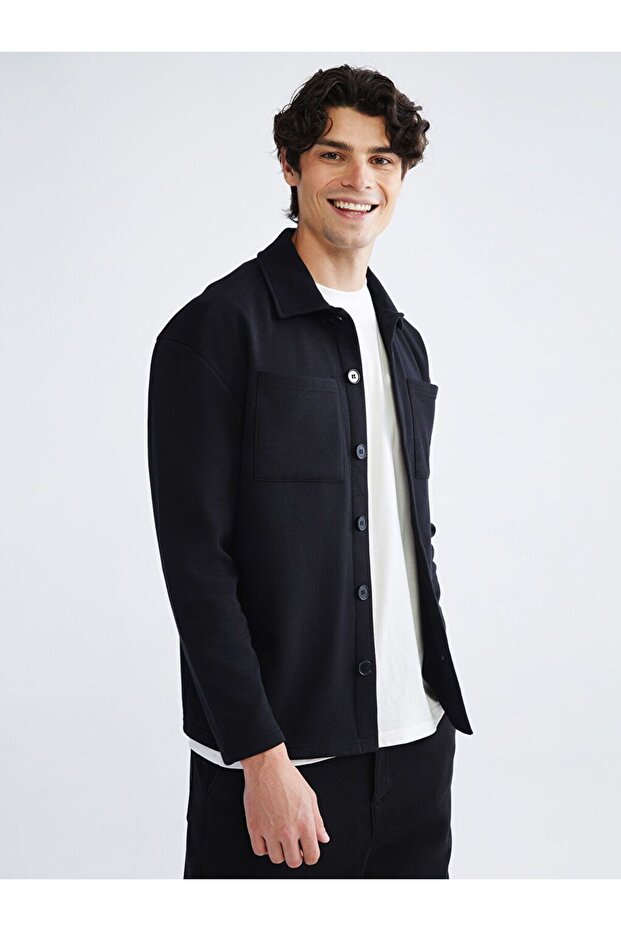 Xside Black Polo Collar Buttoned Men's Cardigan