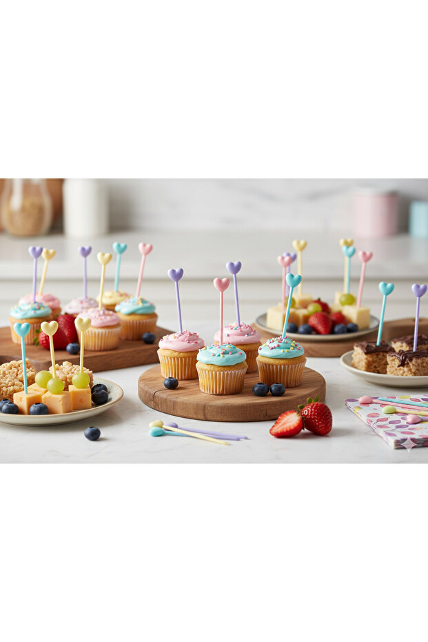 20 Pieces Heart-Shaped Decorative Cocktail Toothpicks (Food Contact-Suitable Plastic)