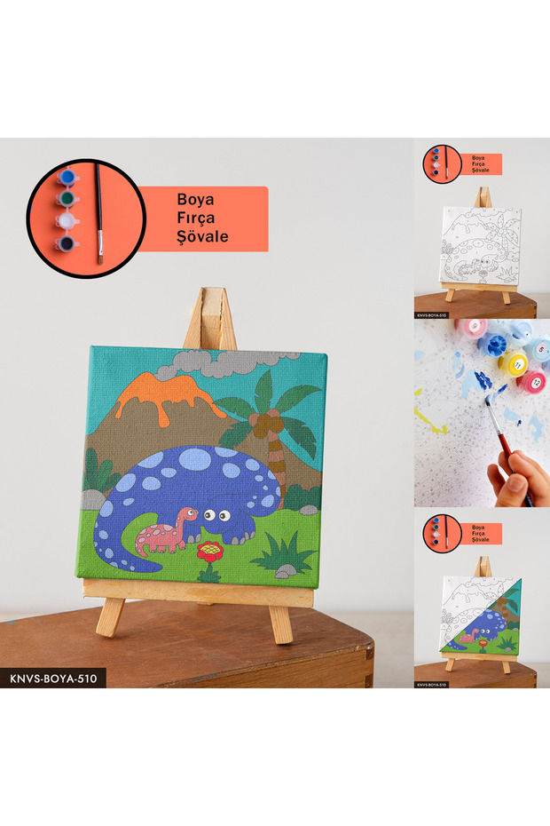 مجموعة رسم على القماش من عائلة الديناصورات مع حامل رسم، تتضمن فرشاة رسم وطلاء