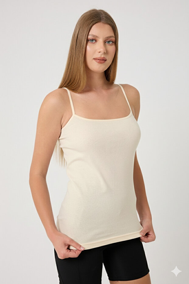 Ekru 3'lü Basic Ip Askı Atlet - 5