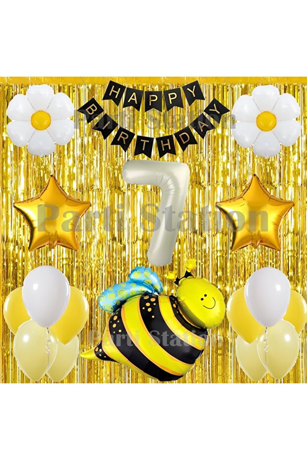 Bee and Daisy Concept 7Th Birthday Party Balloon Set
