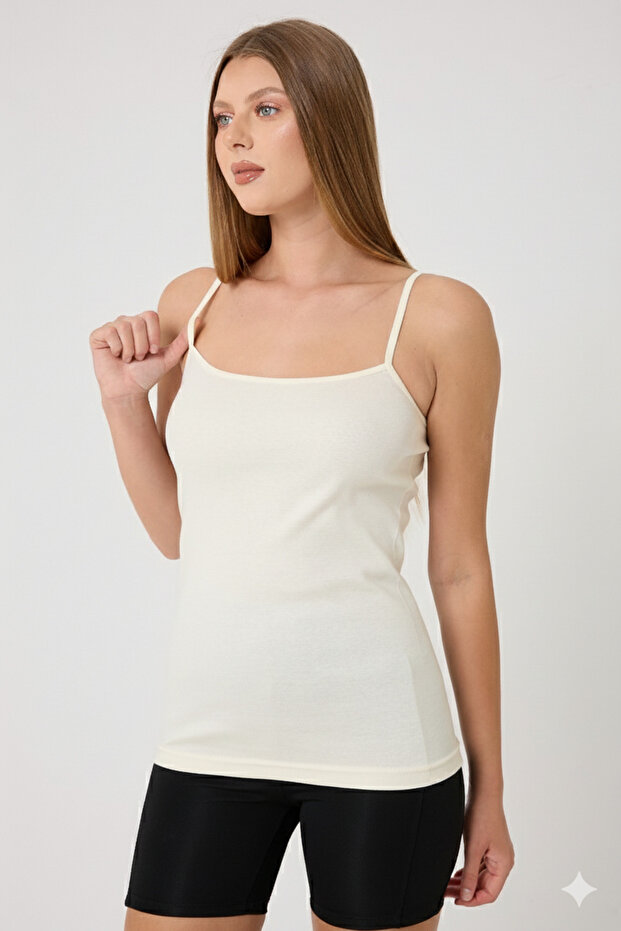 Ekru 3'lü Basic Ip Askı Atlet - 3