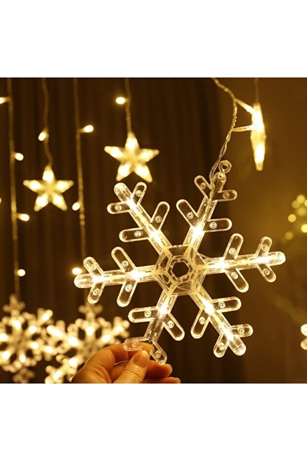 New Year Led Curtain Light 3 Meters Snowflake & Star Pattern Animated Daylight 3000K Ip44 Outdoor