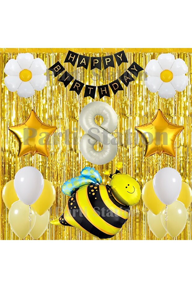 Bee and Daisy Concept 8Th Birthday Party Balloon Set