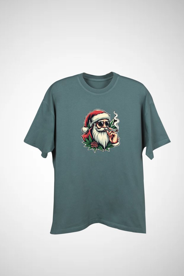 100% Cotton New Year's Concept Santa Claus Design Printed Men's Oversized T-Shirt