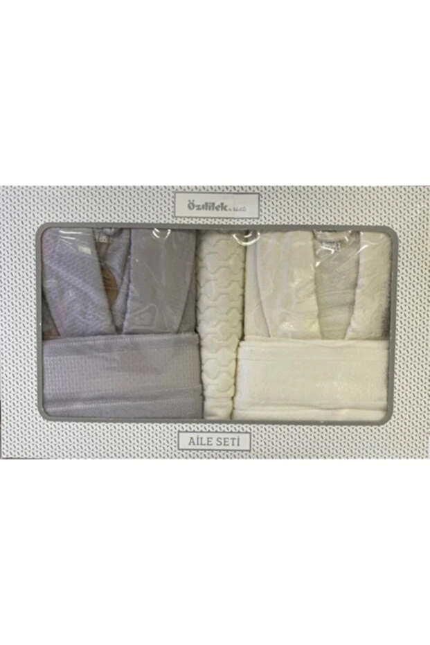 Blossom Happy Family Bathrobe Set - Grey-Cream