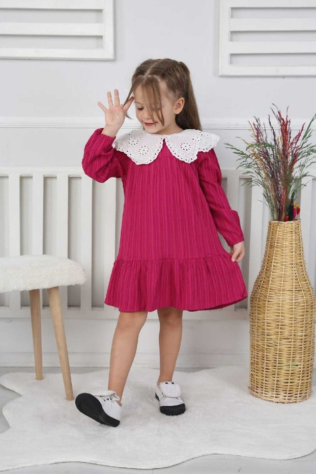 Girl's Collar Lace Detailed Dress