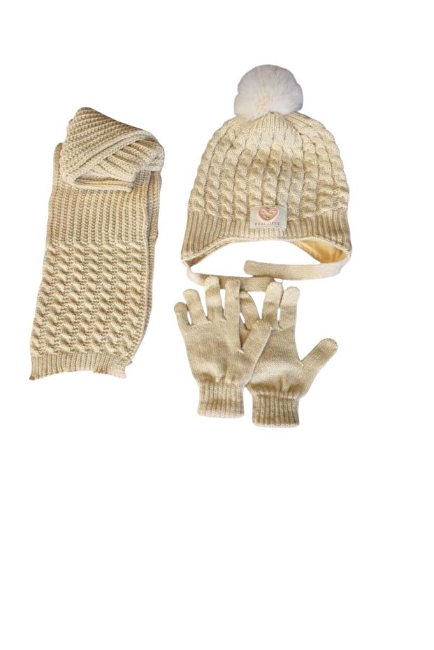 4-8 Years Old Girl's Scarf, Beanie, Gloves, Fleece Inside, 3-Piece Set 25170-02