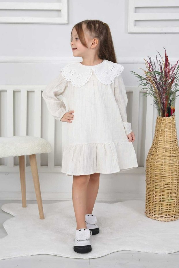Girl's Collar Lace Detailed Dress