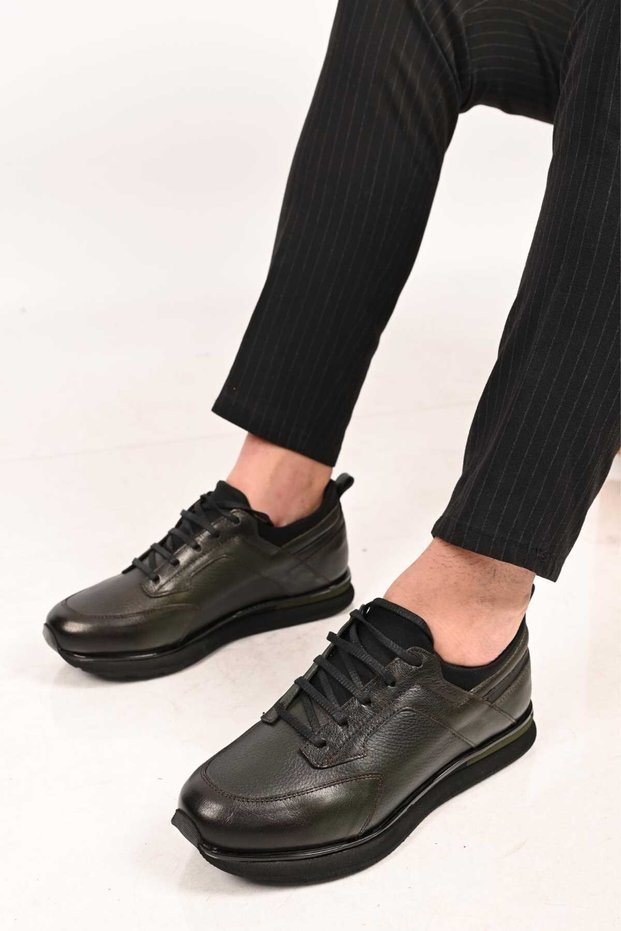 Lace-Up Stretch Detailed Eva Sole Genuine Leather Sneaker 172-64250 Men's Shoes