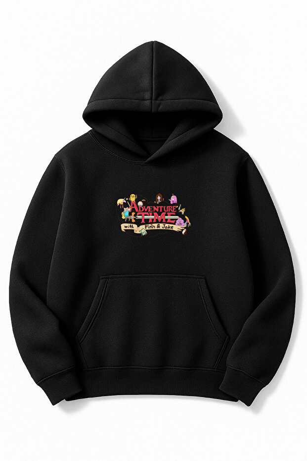 Black Oversized Unisex Losesmile Printed Hooded Sweatshirt