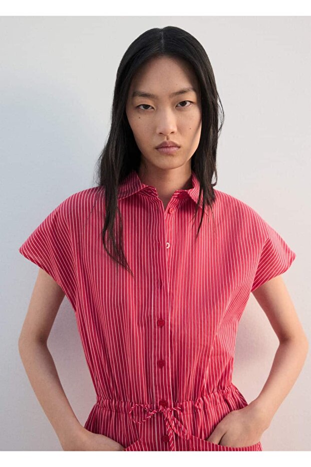 Çizgili gömlek elbise - 1