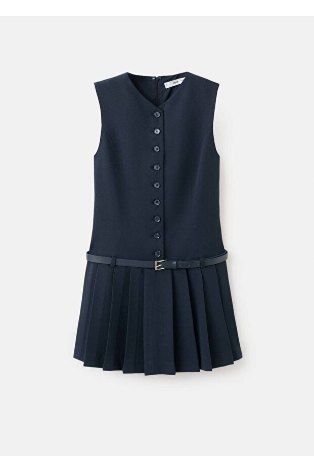 Pileli kemerli elbise - 3