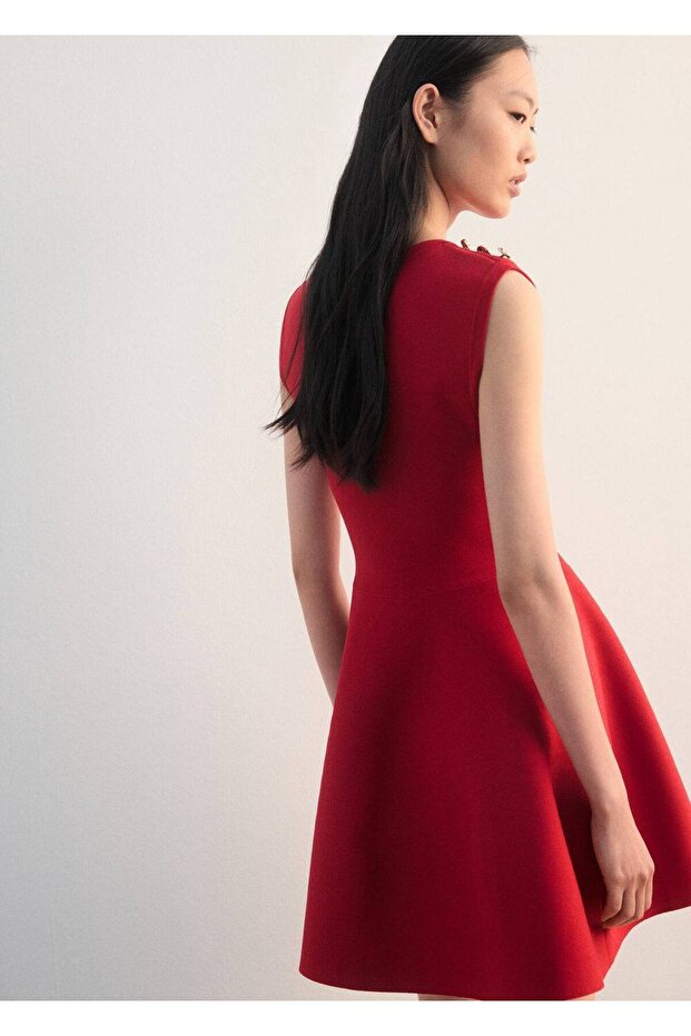 Düğmeli peplum triko elbise - 4