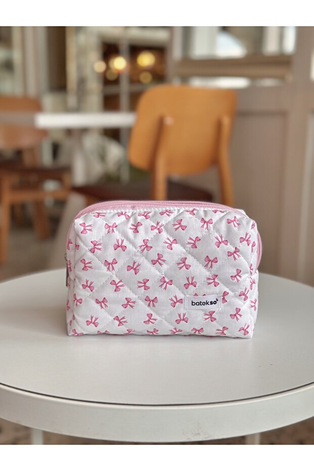 حقيبة مكياج صغيرة منقوشة بشريط - حجم كبير - 4