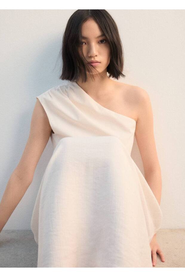 Asimetrik pileli elbise - 7