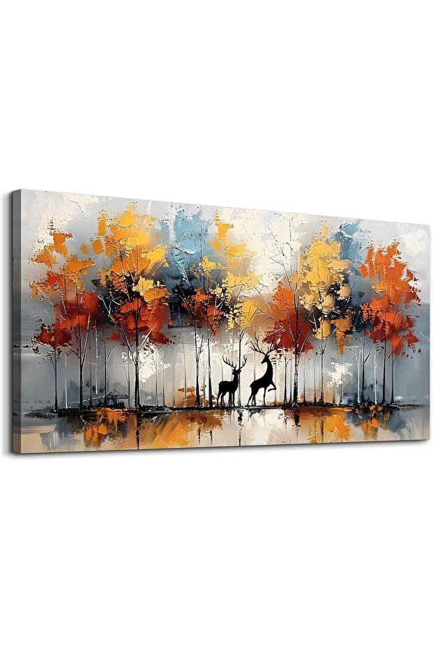 Alayra Elk Forest Landscape Framed Canvas Wall Art, 60 x 120 cm