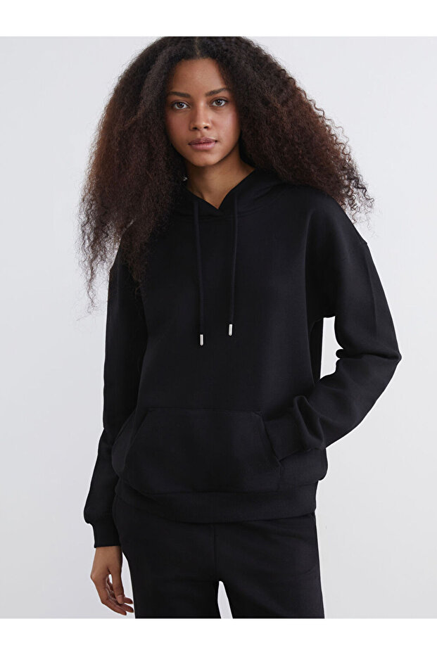 Black Oversize Women's Thick Hoodie