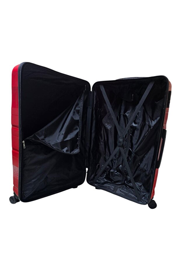 Dalgalı Silikon 3'lü Valiz Set Kırmızı - 8