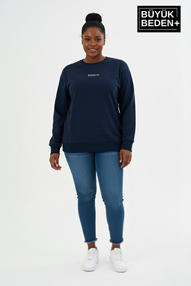 Women's Plus Size Medium Brooklyn Printed Crew Neck Slim Sweatshirt Spr26Bswk956-8