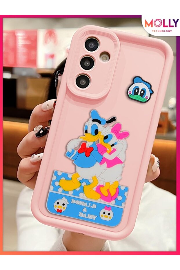 Sand Pink Edges Thick 3D Embossed Donald Daisy Silicone Case for Samsung Galaxy A24